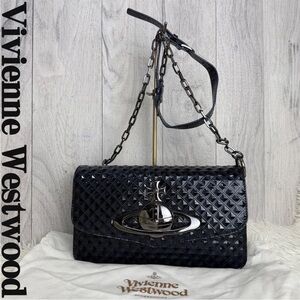 Vivienne Westwood Shiny Black Quilted Shoulder Bag